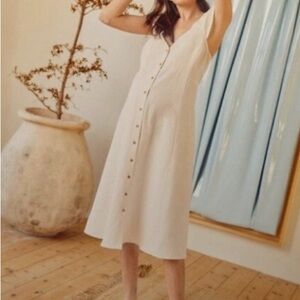 Hatch Sleeveless Cream Button-Front A-Line Dress